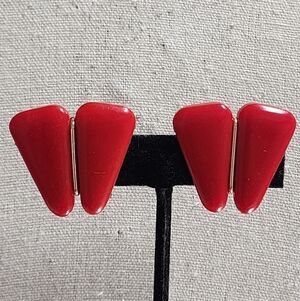 Vintage West Germany Lipstick Red Lucite Clip Earrings